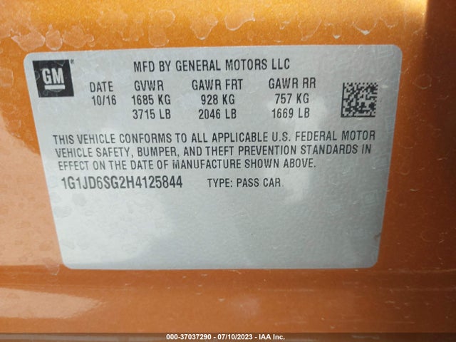 Chevrolet SONIC LT 2017 1G1JD6SG2H4125844 Image 9