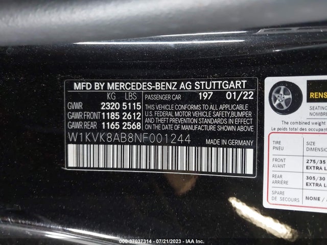 2022 Mercedes-Benz SL-Class, VIN: W1KVK8AB8NF001244