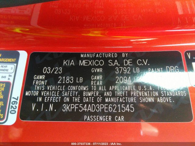 3KPF54AD3PE621545 KIA Forte Gt-line