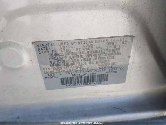 3N1CN7APXHL826035 Nissan Versa Sedan S