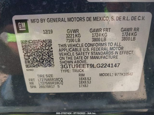 3GTU9EET9LG224147 GMC Sierra 1500 At4