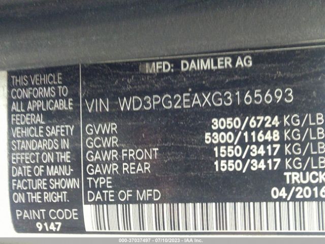 WD3PG2EAXG3165693 Mercedes-Benz METRIS CARGO VAN