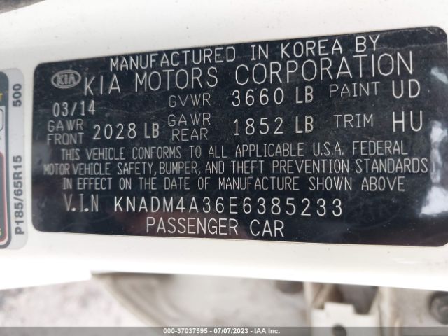 KNADM4A36E6385233 KIA RIO LX