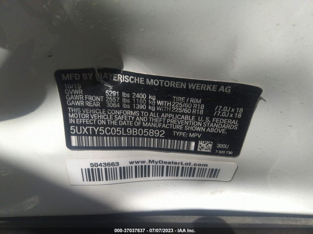 BMW X3 Xdrive30i 2020 5UXTY5C05L9B05892 Image 9