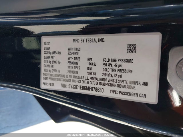 Tesla Model 3 Long Range 2021 5YJ3E1EB6MF078630 Image 16