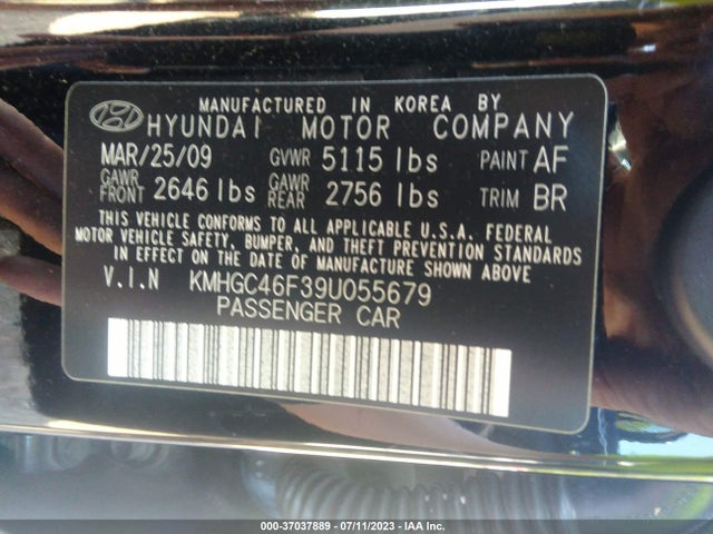 2009 HYUNDAI GENESIS VIN: KMHGC46F39U055679