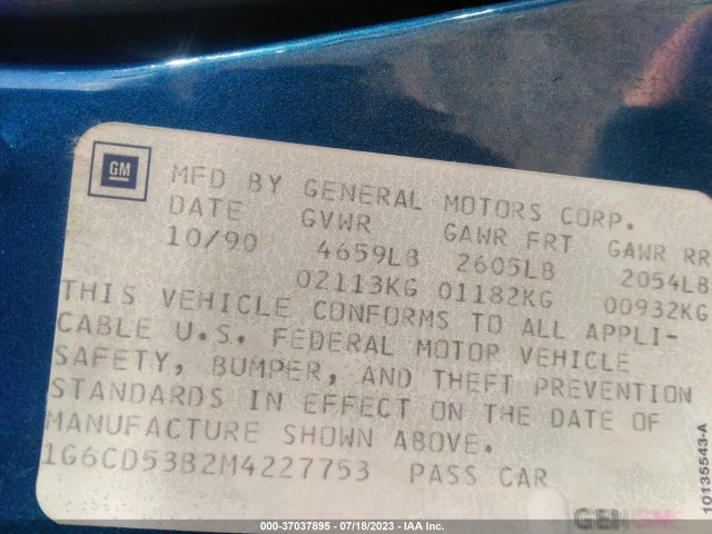 1991 CADILLAC DEVILLE VIN: 1G6CD53B2M4227753