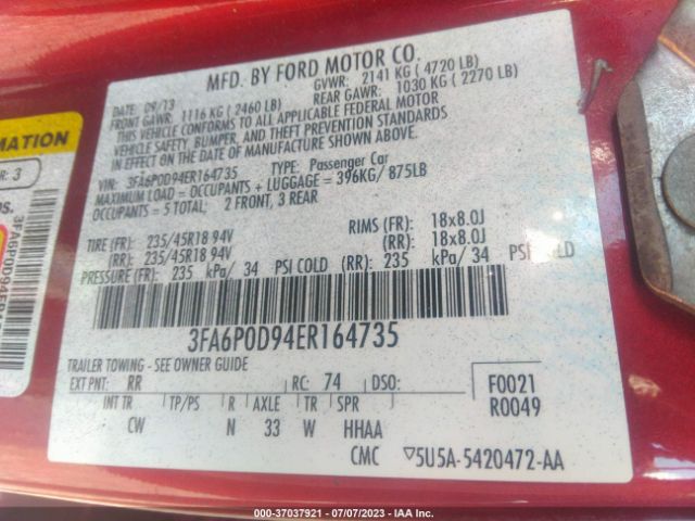 3FA6P0D94ER164735 Ford Fusion Titanium