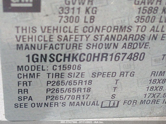 Chevrolet Suburban Lt 2017 1GNSCHKC0HR167480 Image 9