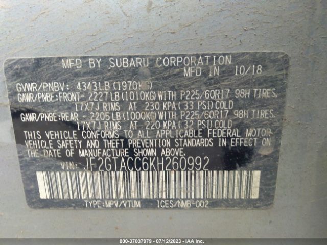 JF2GTACC6KH260992 Subaru Crosstrek Premium