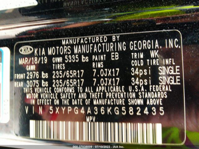 5XYPG4A36KG582435 KIA SORENTO L