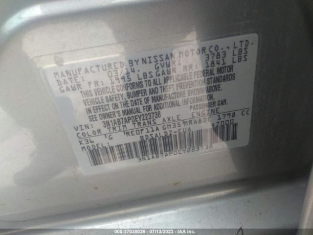 3N1AB7AP0EY223738 Nissan Sentra S/fe+ S/sv/fe+ Sv/sr/sl