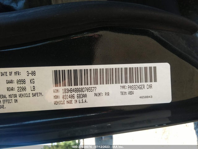 2008 DODGE CALIBER SXT VIN: 1B3HB48B68D705577