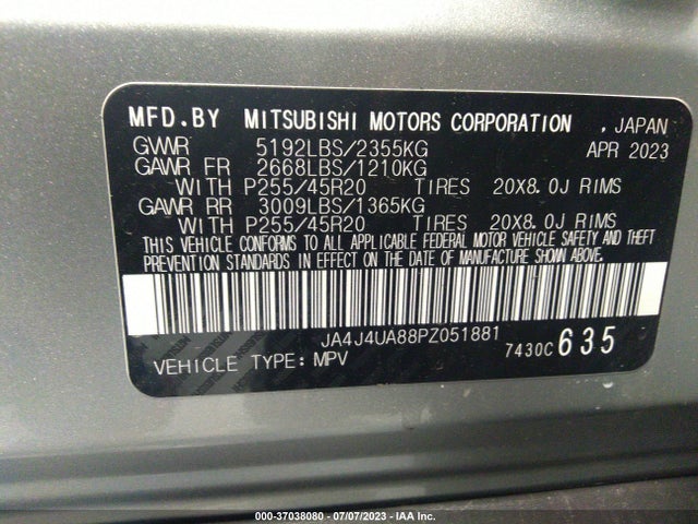 JA4J4UA88PZ051881 Mitsubishi Outlander Se/se Black Edition