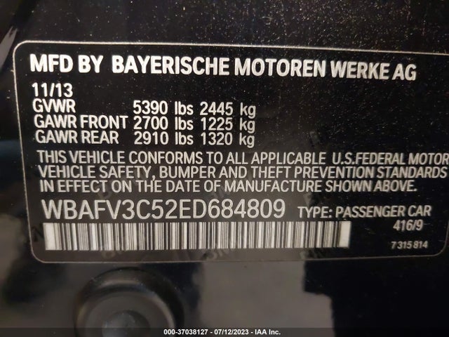 BMW 5 Series 535d Xdrive 2014 WBAFV3C52ED684809 Image 9