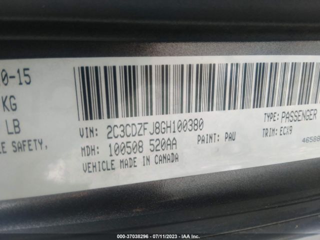 2C3CDZFJ8GH100380 Dodge Challenger R/t Scat Pack