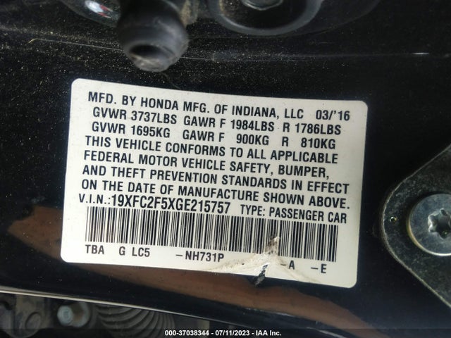 Honda Civic Sedan Lx 2016 19XFC2F5XGE215757 Image 9