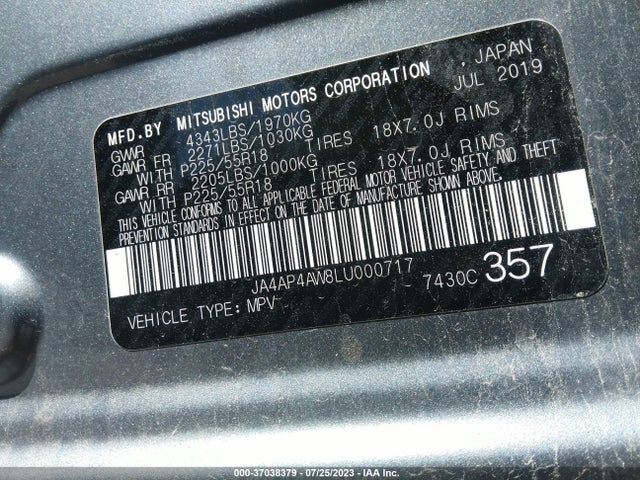 JA4AP4AW8LU000717 Mitsubishi Outlander Sport Gt 2.4
