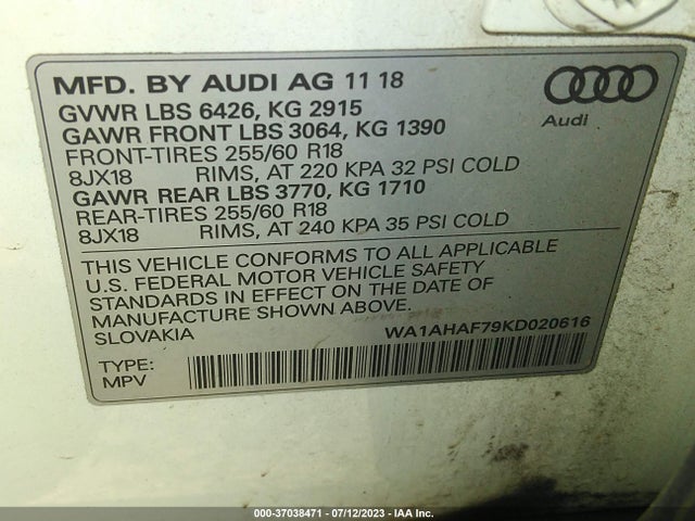 WA1AHAF79KD020616 Audi Q7 Premium/se Premium
