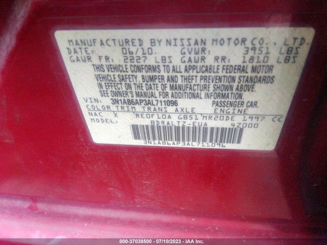 2010 NISSAN SENTRA 2.0 S VIN: 3N1AB6AP3AL711096