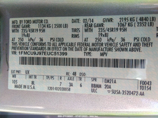Ford Escape Titanium 2014 1FMCU9J97EUC51399 Image 15