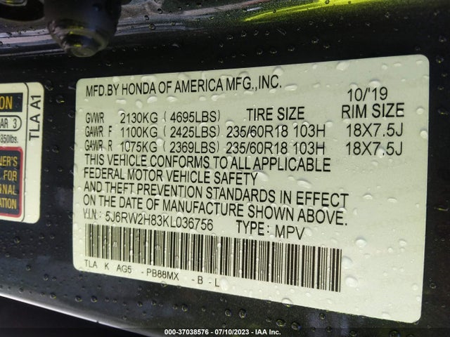 Honda Cr-v Ex-l 2019 5J6RW2H83KL036756 Image 9