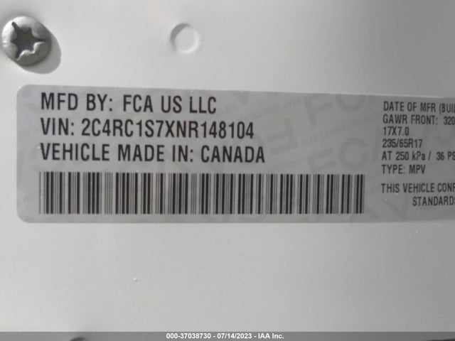 2C4RC1S7XNR148104 Chrysler Pacifica Hybrid Limited