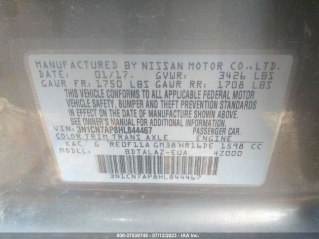 3N1CN7AP8HL844467 Nissan Versa Sedan S Plus