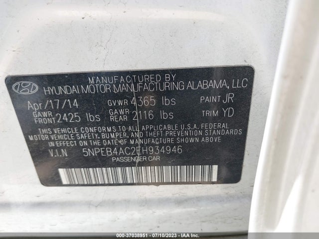 Hyundai SONATA GLS 2014 5NPEB4AC2EH934946 Image 9