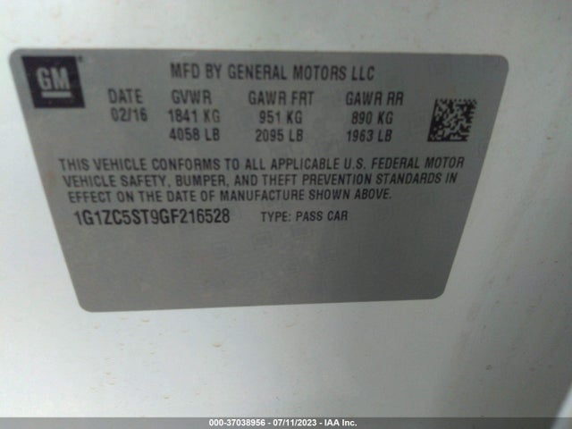 Chevrolet MALIBU LS 2016 1G1ZC5ST9GF216528 Image 9