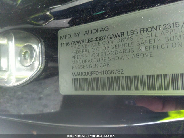 WAUGUGFF0H1036782 Audi A3 Sedan Premium Plus