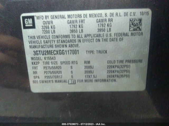 3GTU2MECXGG117001 GMC Sierra 1500 Sle