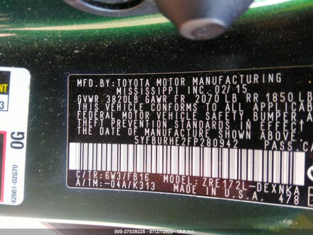 5YFBURHE2FP280942 Toyota COROLLA LE