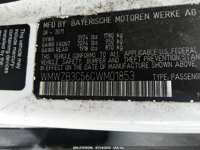 2012 MINI COOPER COUNTRYMAN VIN: WMWZB3C56CWM01853