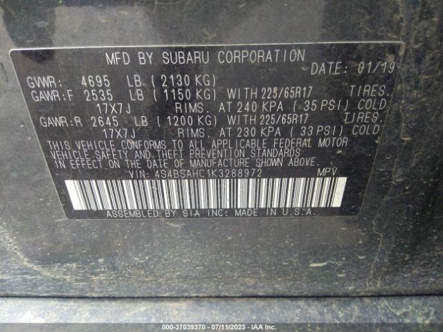4S4BSAHC1K3288972 Subaru Outback Premium