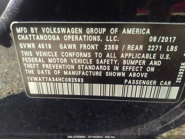 1VWAT7A34HC082593 Volkswagen Passat 1.8t S