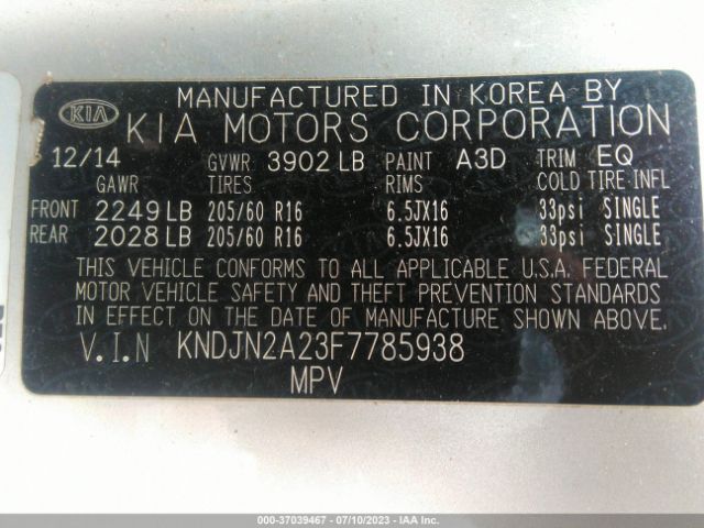 KNDJN2A23F7785938 KIA Soul Base