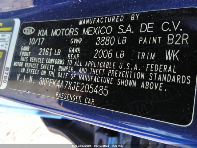 3KPFK4A7XJE205485 KIA FORTE LX