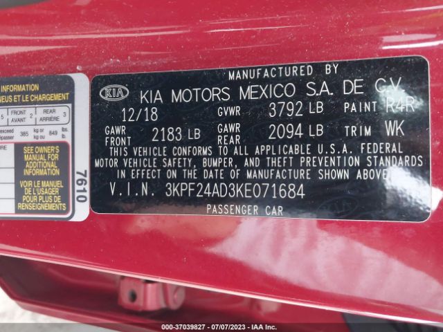 3KPF24AD3KE071684 KIA Forte Lxs
