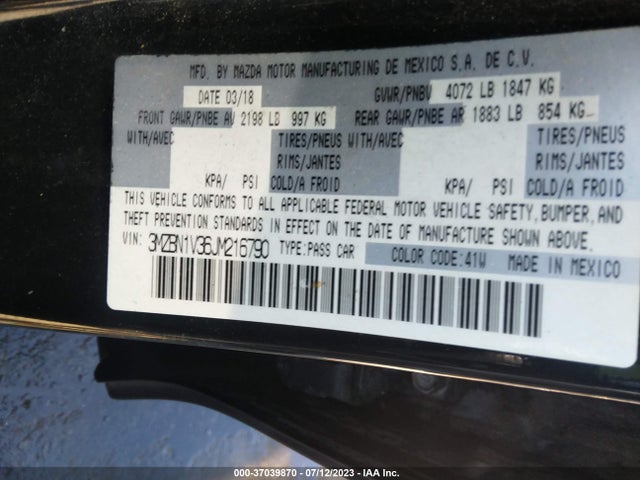 3MZBN1V36JM216790 Mazda Mazda3 Touring