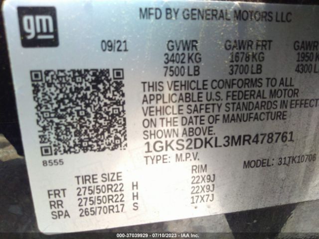 1GKS2DKL3MR478761 GMC YUKON DENALI