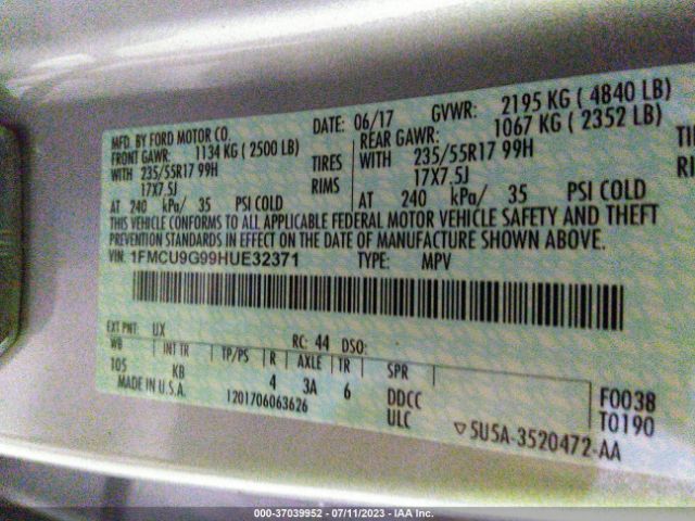 1FMCU9G99HUE32371 Ford ESCAPE SE