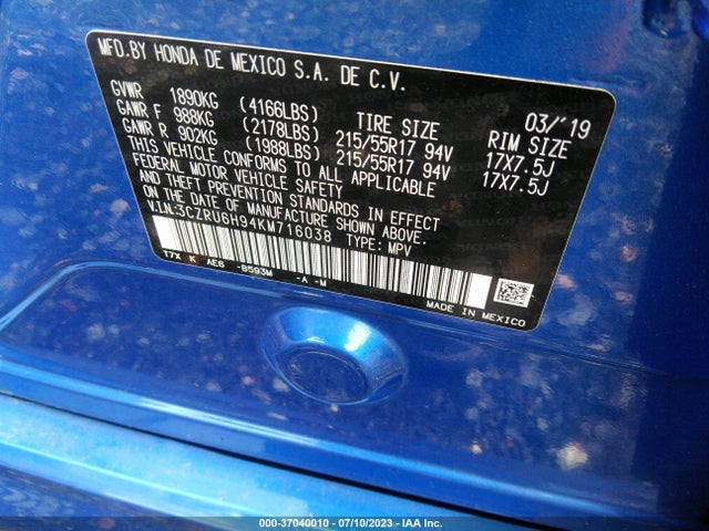 Honda Hr-v Touring 2019 3CZRU6H94KM716038 Image 9
