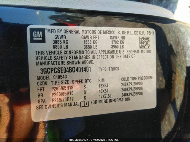 2011 CHEVROLET SILVERADO 1500 LT VIN: 3GCPCSE04BG401401