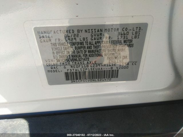 3N1CP5CV0NL521472 Nissan KICKS SV