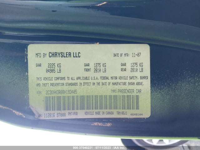 2008 CHRYSLER 300 LX VIN: 2C3KA43R88H193405