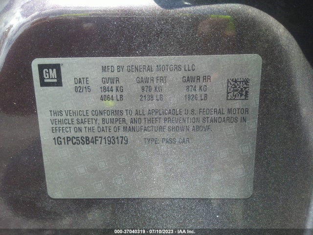 Chevrolet CRUZE LT 2015 1G1PC5SB4F7193179 Image 9