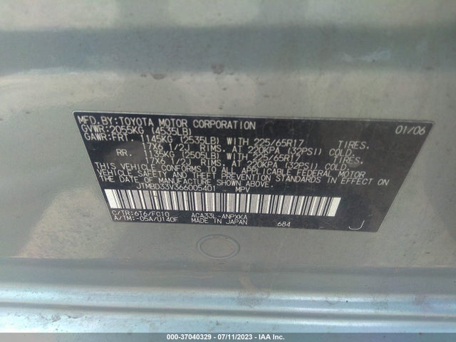 2006 TOYOTA RAV4 BASE VIN: JTMBD33V366005401