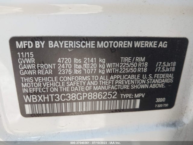2016 BMW X1 XDRIVE28I VIN: WBXHT3C38GP886252