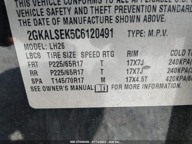 2012 GMC TERRAIN SLE-2 VIN: 2GKALSEK5C6120491